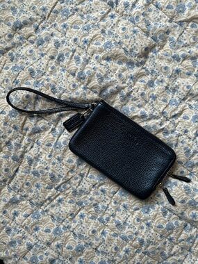 Coach Double Corner Zip Wristlet Blue Refined Pebbled Leather Wallet